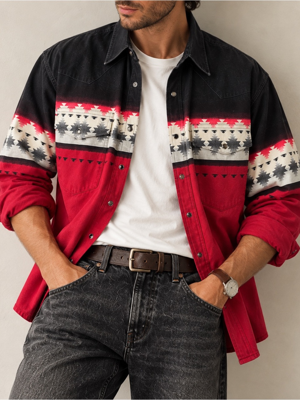 Vintage 90s Wrangler Southwestern Pearl Snap Western Shirt